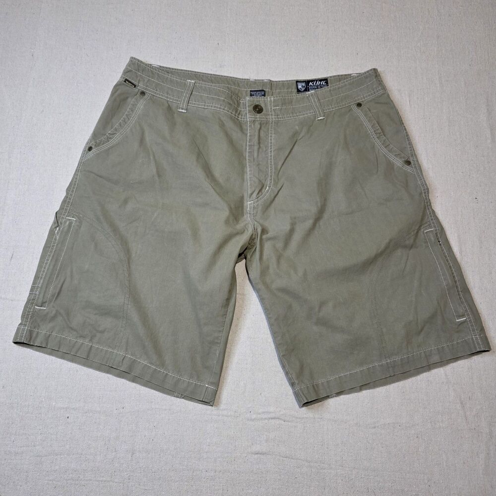 KUHL Cargo Shorts Mens Size 38 Vintage Patina Dye Green Camping Hiking RN#108846